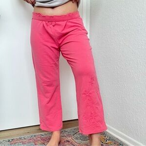 Avalon Pink Floral Embroidered Wide-Leg Flare Pants